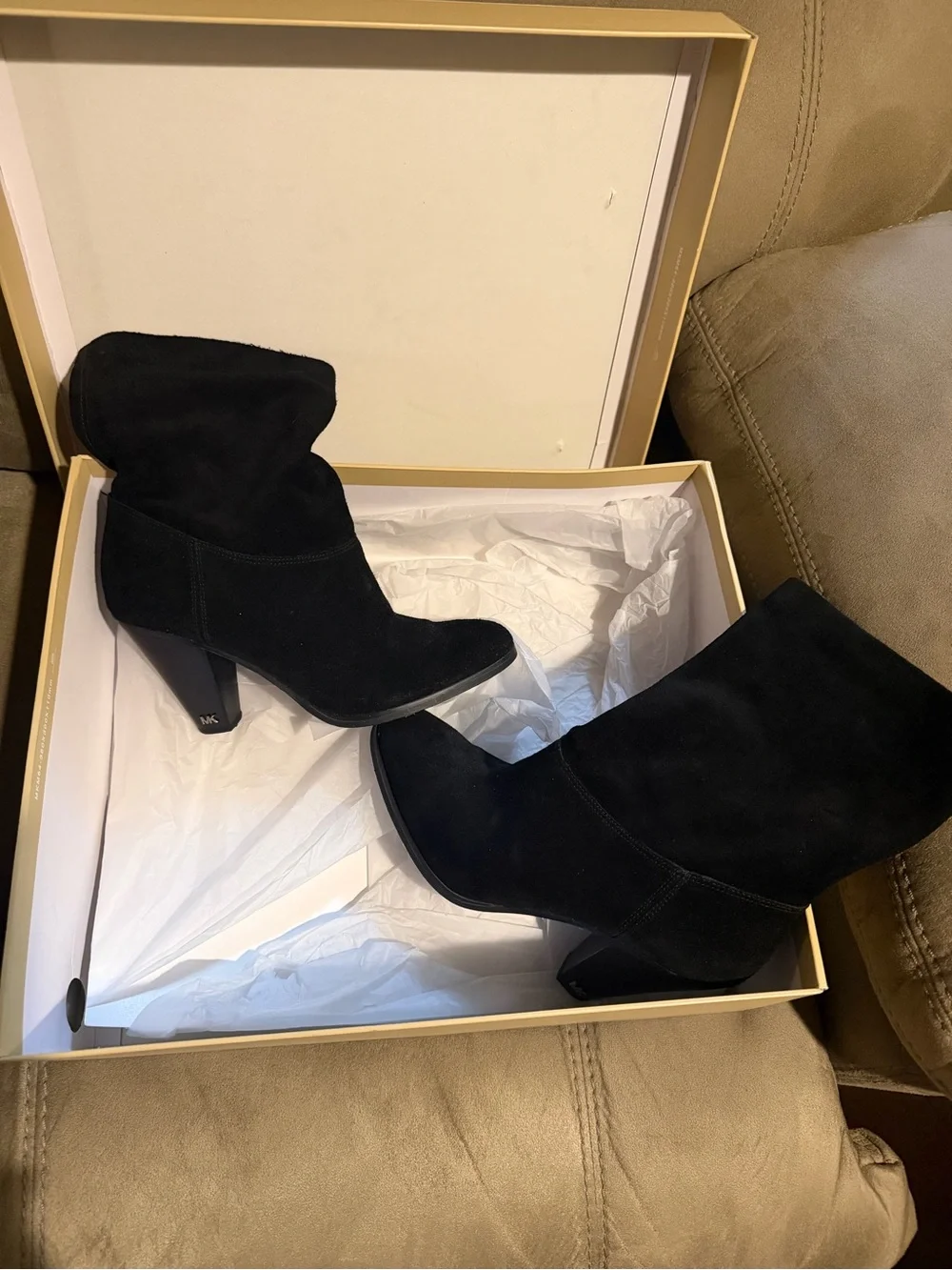Michael Kors Black Suede Slouchy Mid-Calf Heeled Boots